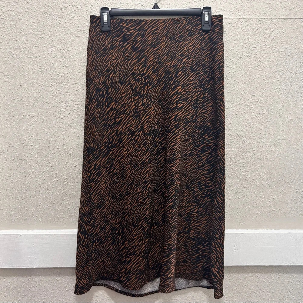 Rachel Zoe Womens Striped Animal Print Midi Pull on Skirt Black Brown Size 2